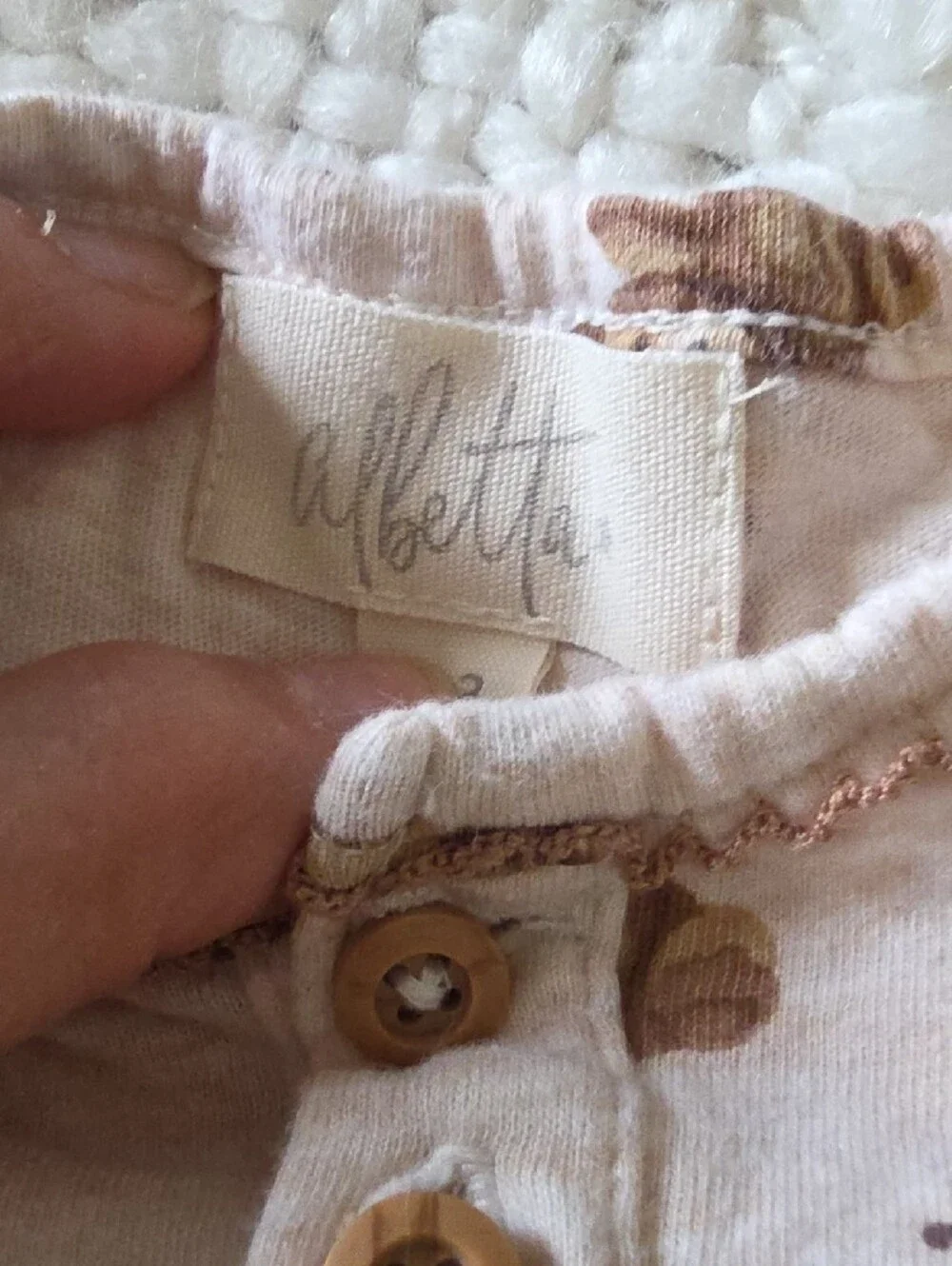 Alberta Cream baby romper with Brown Bear Print 0-3 m